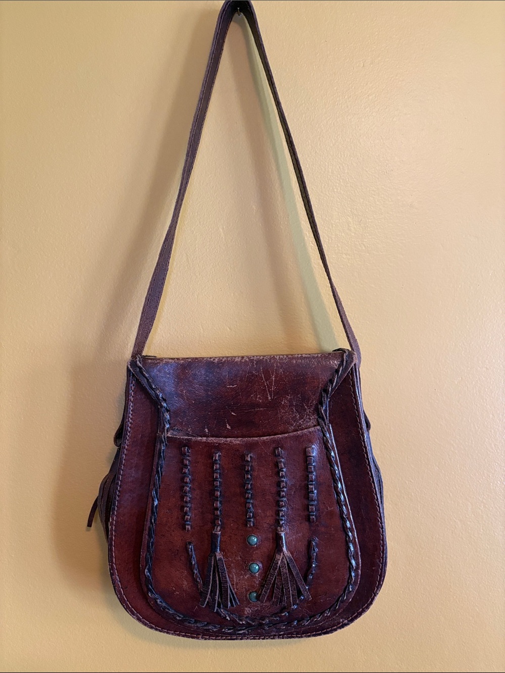 Vintage 1960’s Handcrafted Brown Leather Shoulder Bag